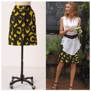 Anthropologie x Marimekko Button Front A-Line Skirt Green Abstract Pockets Sz 4